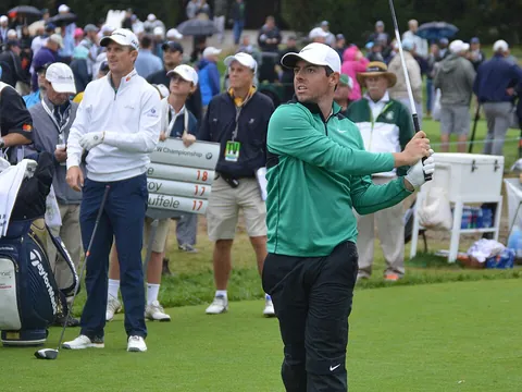 Golfer mid-swing