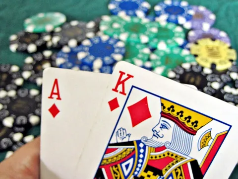Blackjack table with cards and chips